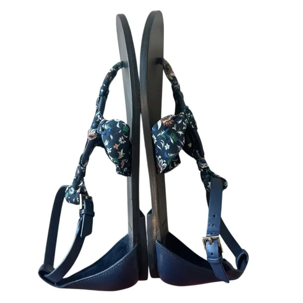Tory Burch‎ Miller Scarf Sandals Navy Floral Ankle Strap 8